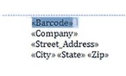 Selecting the barcode field on the envelope form