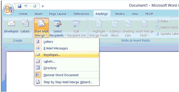 Select envelopes for mail merge